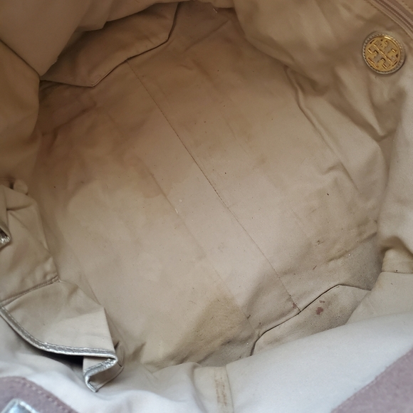 TORY BURCH WOOL LARGE TOTE.ELLA BROWN WITH GOLD ACCENTS. - Picture 7 of 15